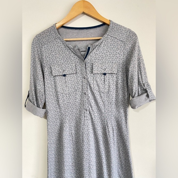 Patagonia Gray Kamala Henley Dress women Sz Small Organic Cotton Roll Tab Sleeve - Picture 3 of 8